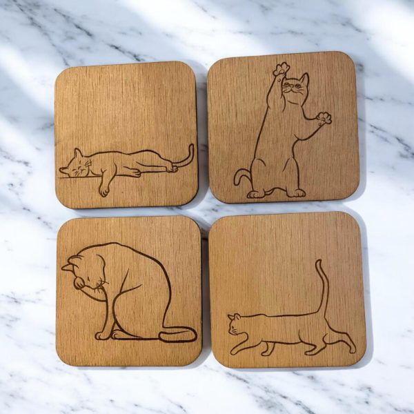 Dessous de verres en bois Chat